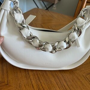 DKNY New White Shoulder Bag with Silver Chain Detail